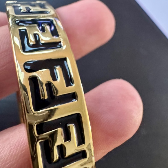 Fendi FF Forever Gold-Tone Black Enamel M Bangle - Picture 11 of 12
